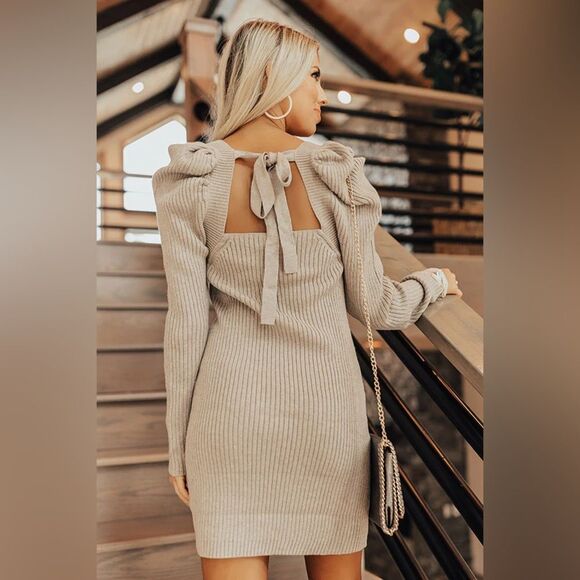 NWT Promesa Taupe Tan Ribbed Long Sleeve Sweater Mini Dress - Picture 3 of 9